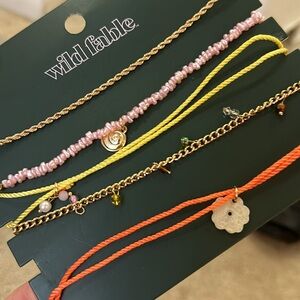 Beaded and Flower Charm Choker Pendant Necklace Set 5pc